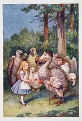 Alice begegnet dem Dodo, aus „Alice im Wunderland und Alice hinter den Spiegeln und was Alice dort fand“ von Lewis Carroll (1832-98), veröffentlicht 1911